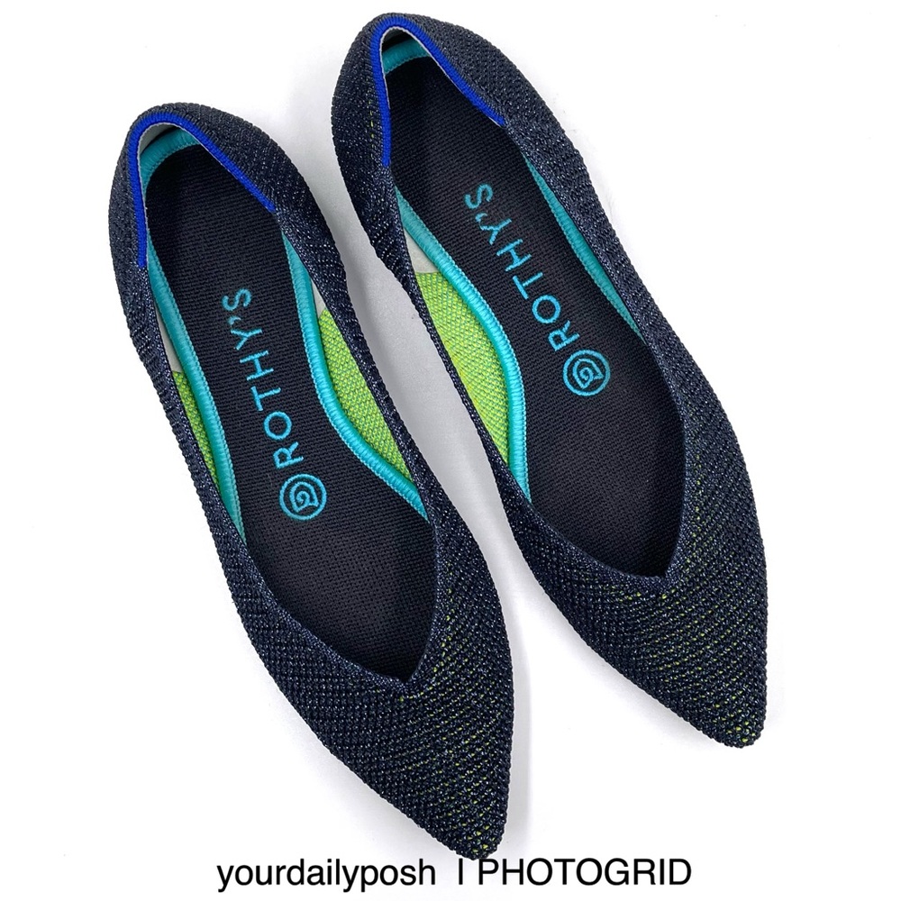 Rothy’s retired metallic blue green lattice stitch flats women’s US 6.5 - Picture 2 of 16